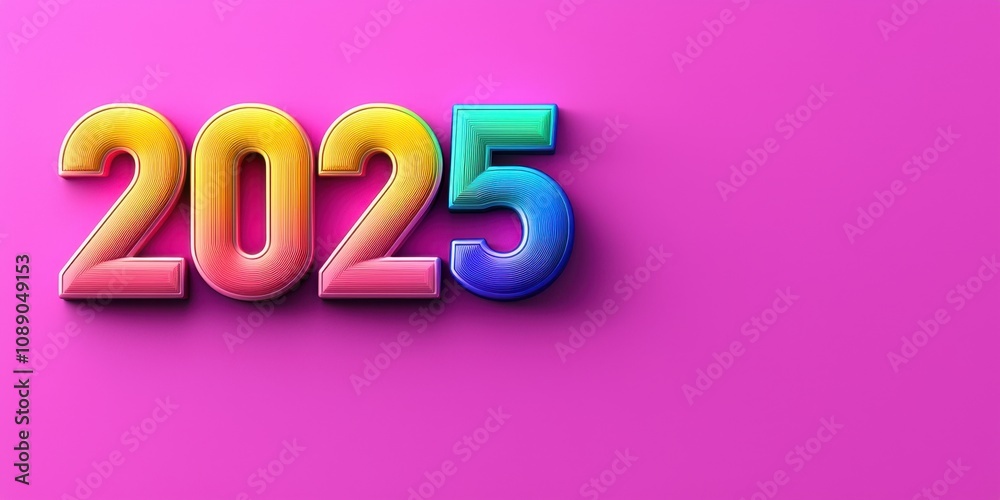Year-end concept featuring New Year 2025 countdown. Colorful 2025 numbers on a vibrant pink background, symbolizing the upcoming year with a festive design Year-end concept featuring New Year 2025 countdown. Colorful 2025 numbers on a vibrant pink background, symbolizing the upcoming year with a festive design