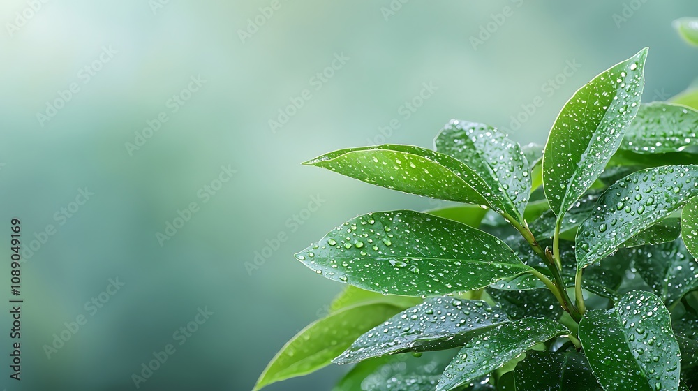 Refreshing green leaves with raindrops nature close-up tranquil nature's beauty serenity Refreshing green leaves with raindrops nature close-up tranquil nature's beauty serenity