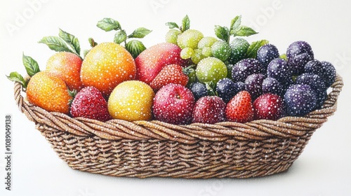 Basket of Fresh Fruit with Dew Drops