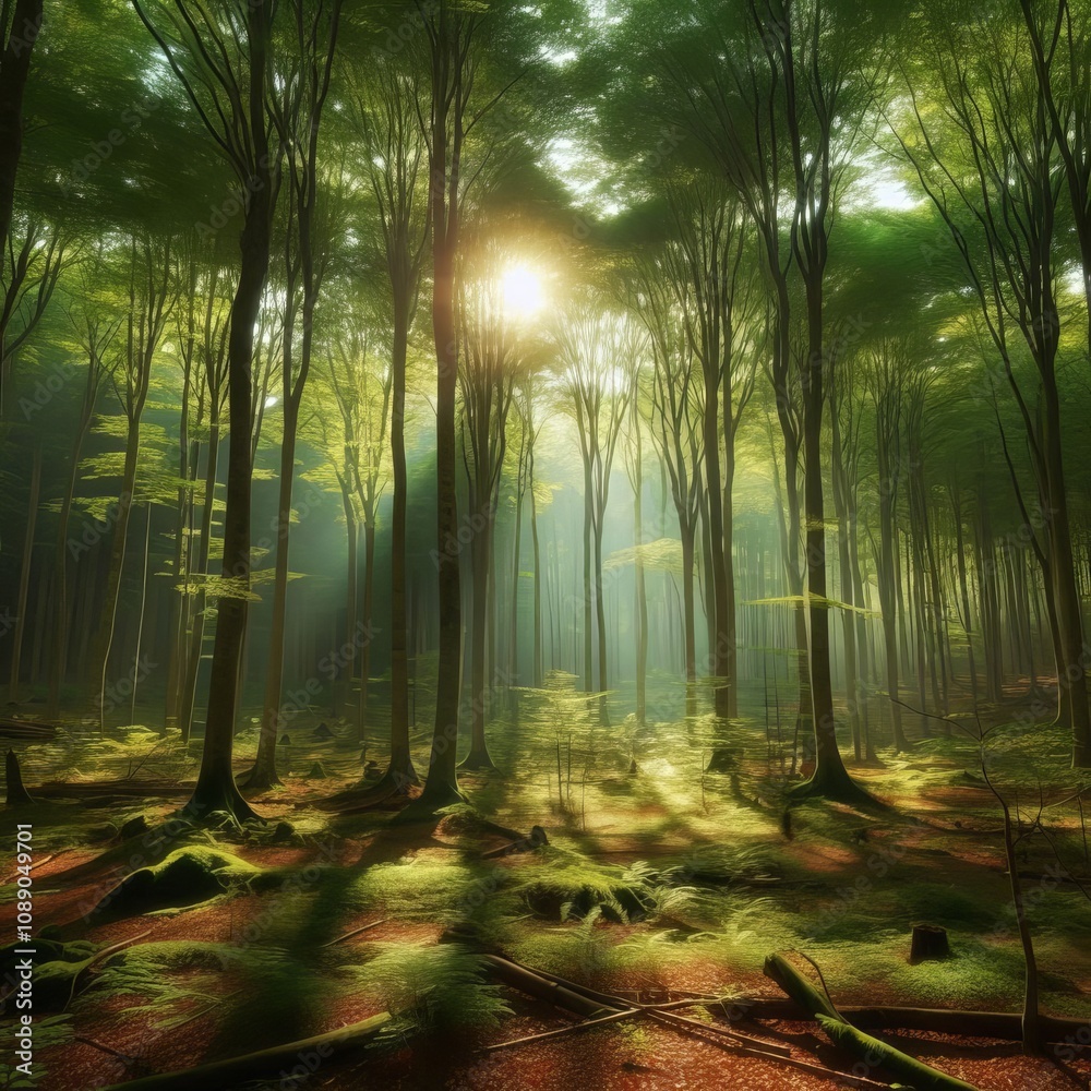 Obraz premium sun rays in the forest