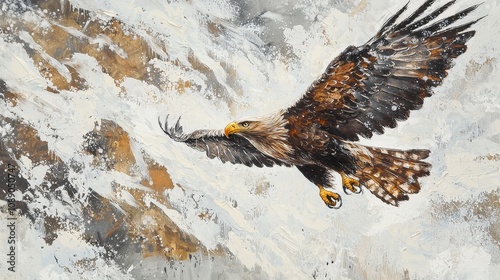 Majestic Golden Eagle Gliding Gracefully Above a Snow-Covered Landscape, Capturing the Essence of Freedom and Nature's Beauty in Winter's Embrace