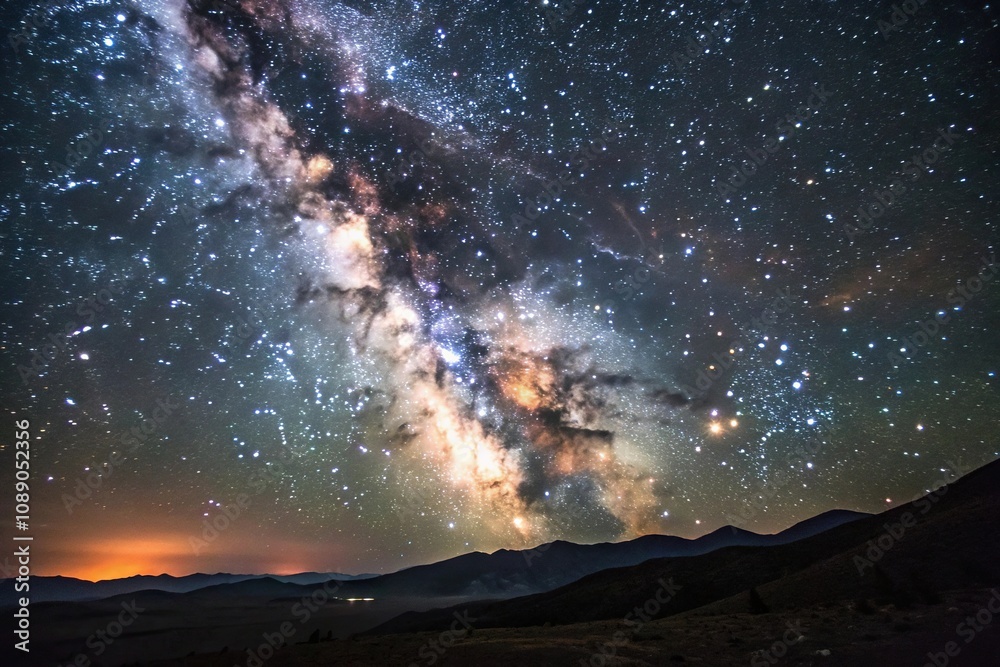 A breathtaking vista of the Milky Way galaxy featuring numerous bright stars and colorful nebulae against the silhouette of a distant solar system, stars, astronomy, cosmic landscape A breathtaking vista of the Milky Way galaxy featuring numerous bright stars and colorful nebulae against the silhouette of a distant solar system, stars, astronomy, cosmic landscape