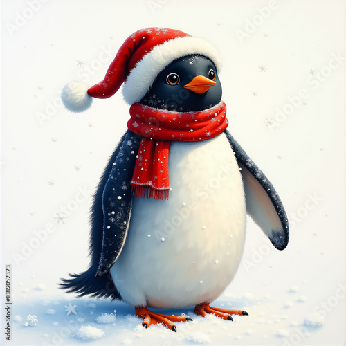 penquin with christmas hat