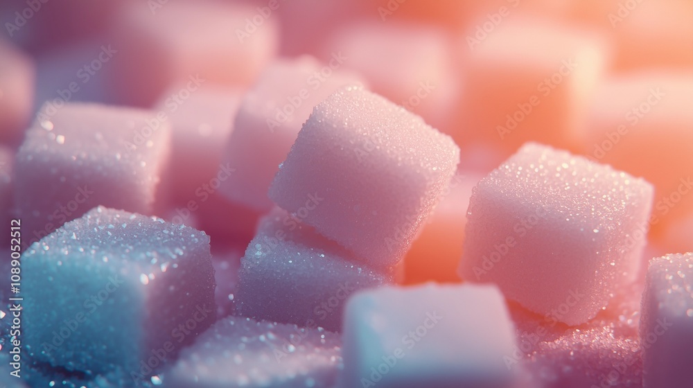 Close-Up of Sugar Cubes with Blurred Background, Highlighting Dietary Awareness and the potential dangers of overconsumption. Close-Up of Sugar Cubes with Blurred Background, Highlighting Dietary Awareness and the potential dangers of overconsumption.