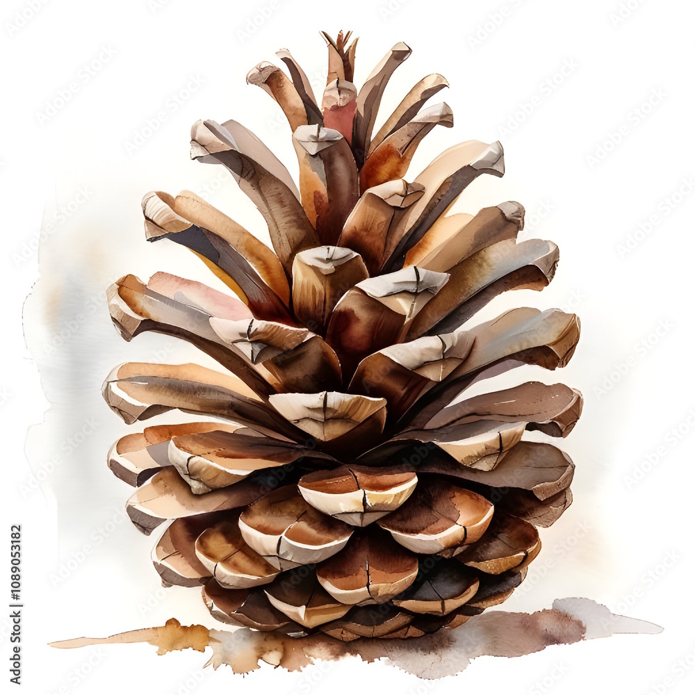 A watercolor painting of a pine cone. A watercolor painting of a pine cone.