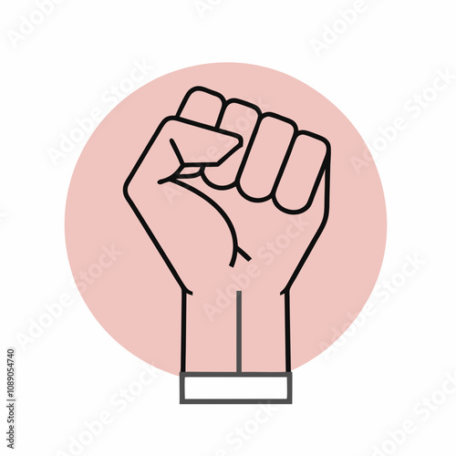 Line art illustration of a raised fist in a circular background symbolizing strength and unity