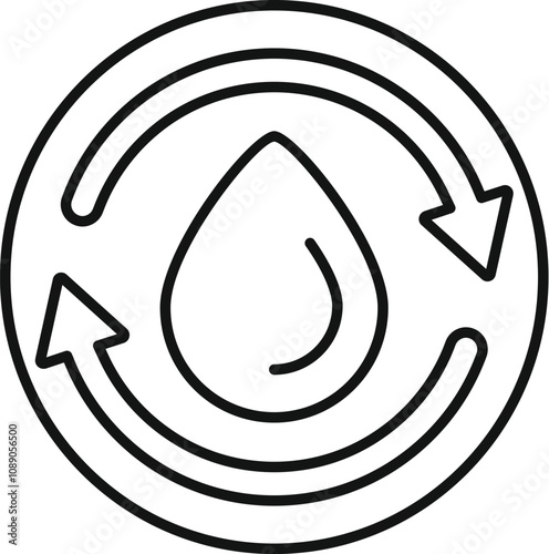 Circular arrows surrounding water drop symbolizing water recycling and conservation efforts