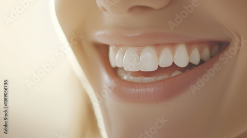 Close Up Smile of a Woman with Healthy Teeth and Gums photo