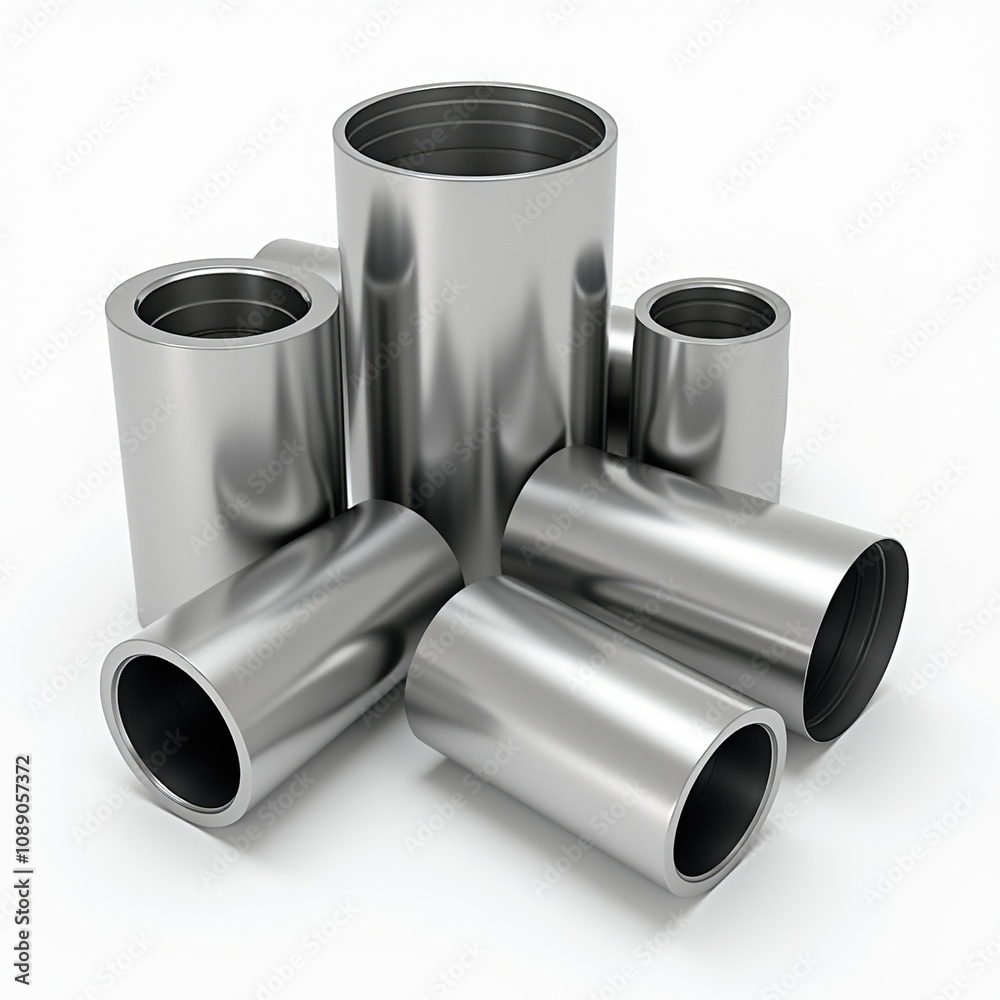 Different round metal pipes on white background Different round metal pipes on white background