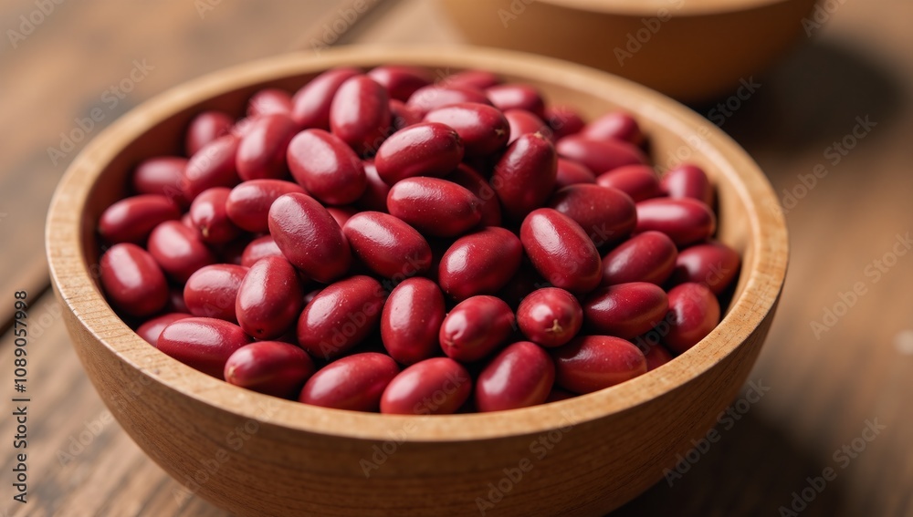 Rustic wooden bowl filled with red kidney beans vegan protein-rich nutritious legume meal Rustic wooden bowl filled with red kidney beans vegan protein-rich nutritious legume meal