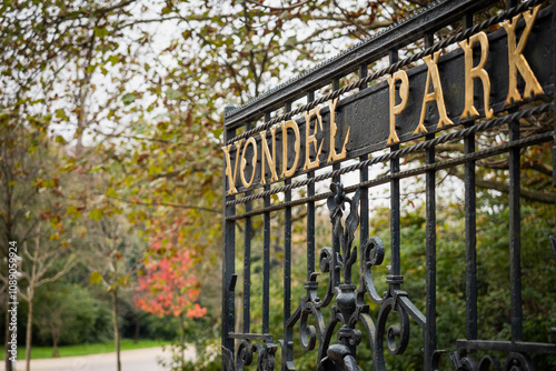 Entrance gate to Vondel Park in the beautiful city of Amsterdam