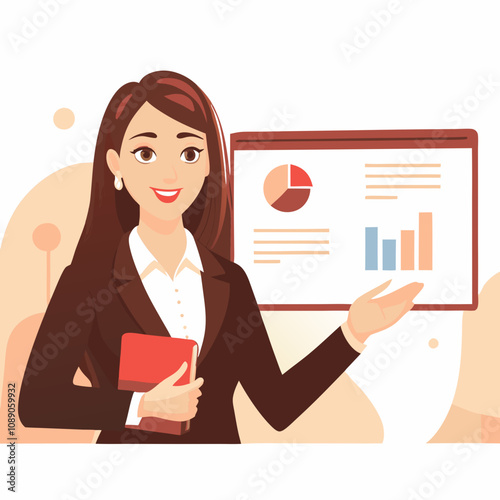 Confident businesswoman presenting graphs and charts in a professional setting
