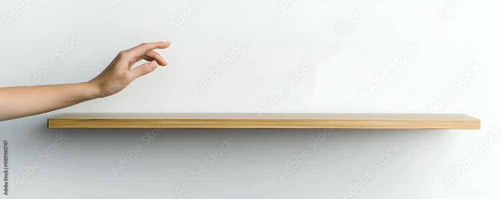 Reaching for Potential Hand Stretching Toward Empty Space on Minimalistic High Shelf - Ideal for Inspirational Themes and Clean Design Layouts Reaching for Potential Hand Stretching Toward Empty Space on Minimalistic High Shelf - Ideal for Inspirational Themes and Clean Design Layouts