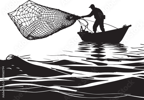silhouette, fishing boat