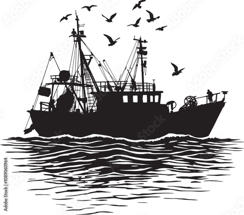 silhouette, fishing boat