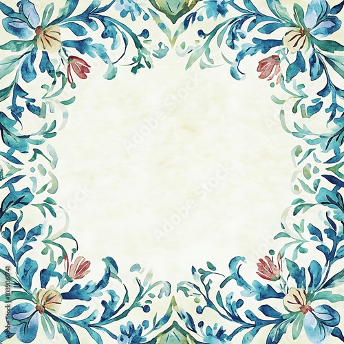 Wallpaper Mural Watercolor Floral Border on Textured Paper Torontodigital.ca