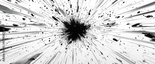 comic bookstyle black radial lines radiating from the center against a white background creating a sense of motion and energy ideal for artistic expression in graphic design and animation projects photo