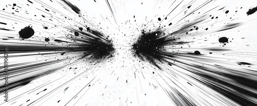 comic bookstyle black radial lines radiating from the center against a white background creating a sense of motion and energy ideal for artistic expression in graphic design and animation projects photo