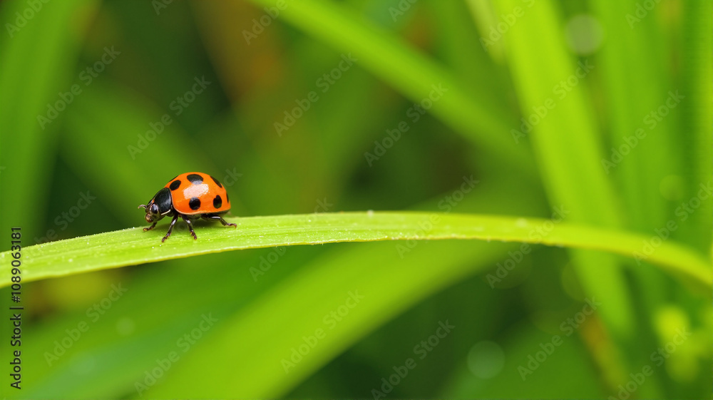Ladybug on green leaf in vibrant sunlight Ladybug on green leaf in vibrant sunlight