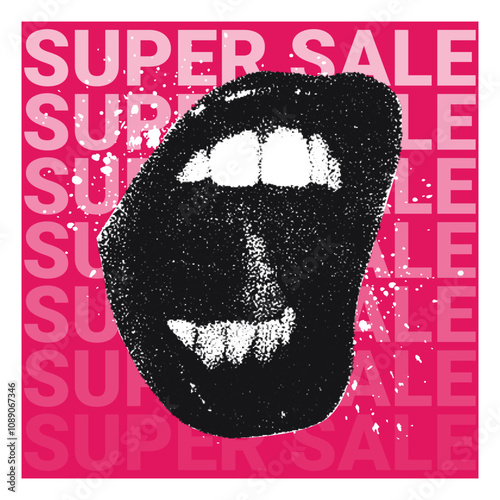 Halftone Graphic of Mouth Promoting Super Sale