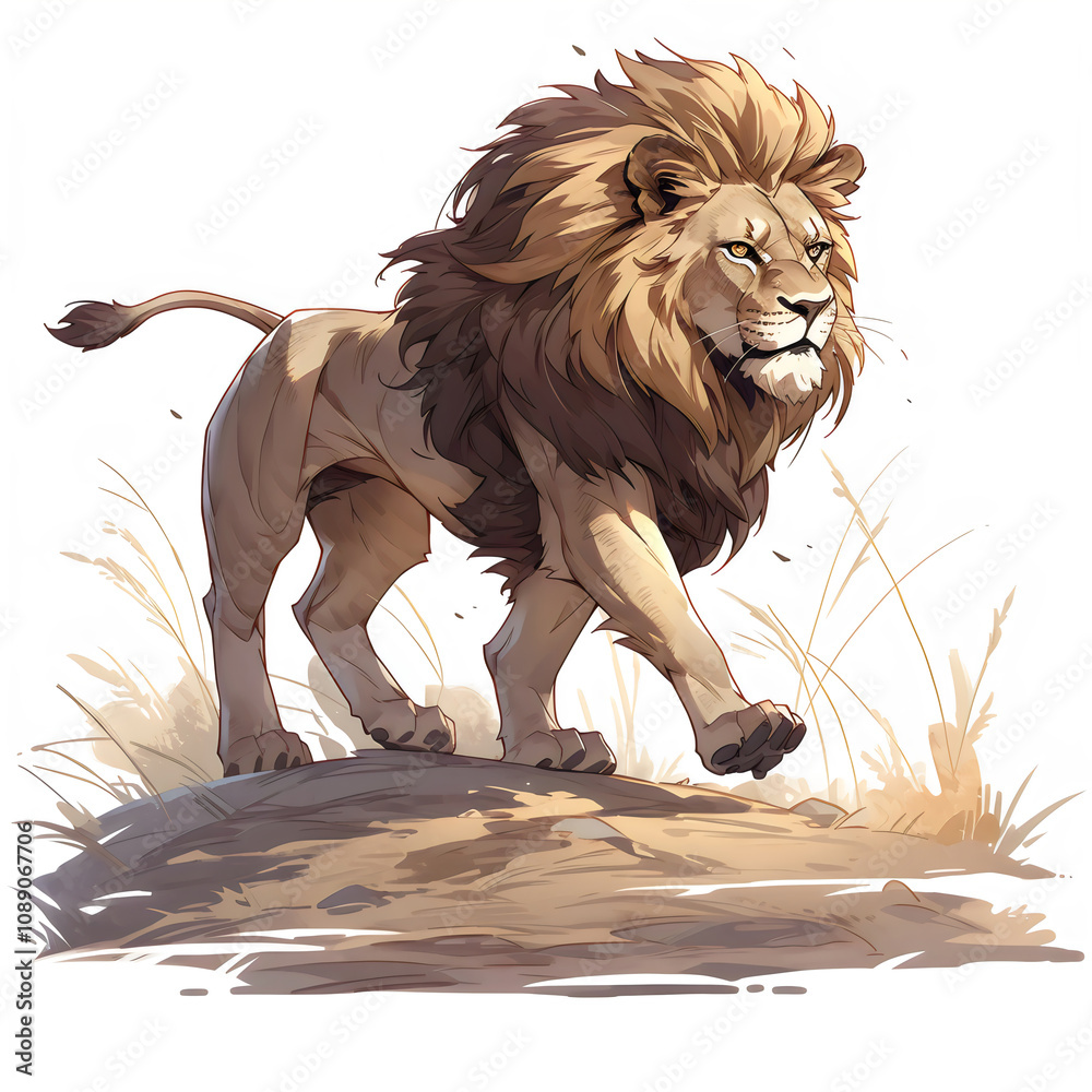Obraz premium Illustration of a lion running, lion image isolated on a white background, lion design art, lion clip art image, Graphic logo, lion drawing clip art, lion Illustration painting, lion cartoon image