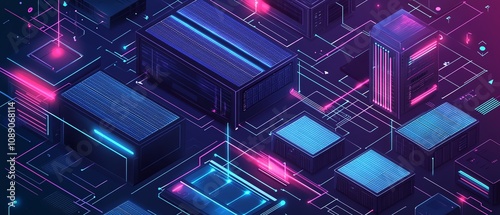 Isometric vector illustration of solar cell equipment, ongrid inverter system diagram, solar plant energy flow, renewable energy concept photo