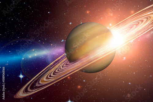 Fototapeta Naklejka Na Ścianę i Meble -  colorful universe with planet saturn and its rings elements of this image furnished by nasa