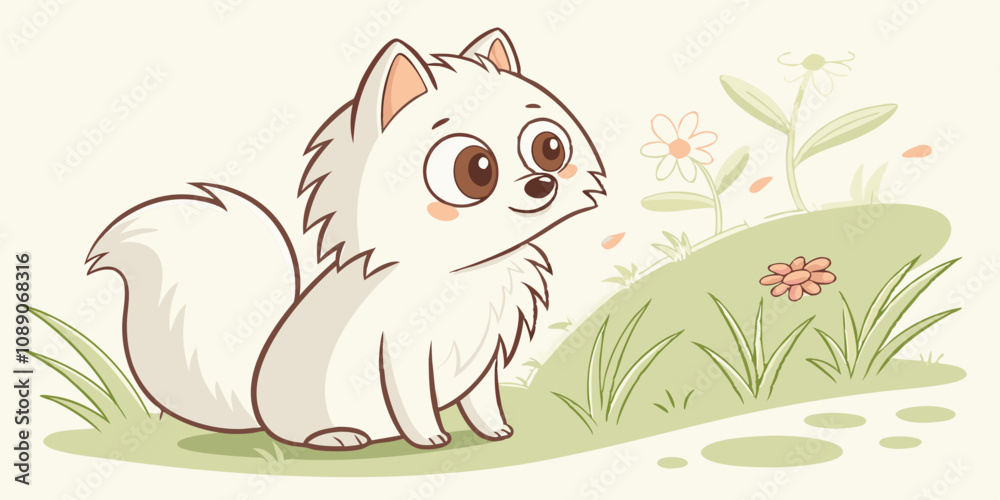 Obraz premium cute Pomeranian drawn digital painting watercolor illustration 