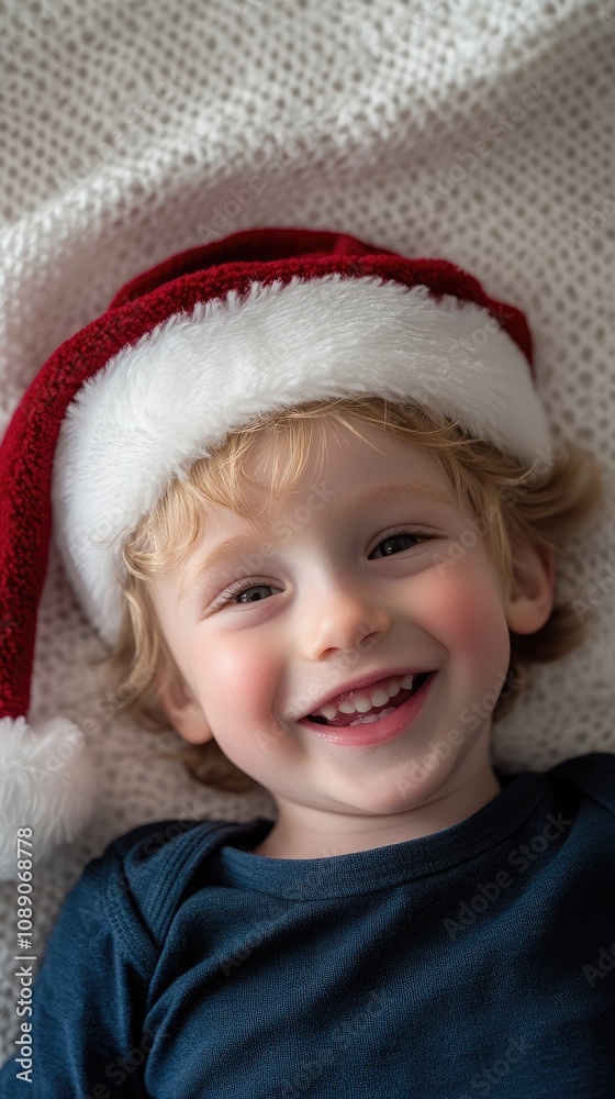 A cheerful child sporting a bright red Santa hat beams with happiness against a light backdrop, embodying the joyful spirit of the holiday season perfect for festive promotions and greetings A cheerful child sporting a bright red Santa hat beams with happiness against a light backdrop, embodying the joyful spirit of the holiday season perfect for festive promotions and greetings