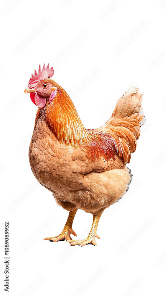 Fototapeta premium Brown hen standing proudly on transparent background
