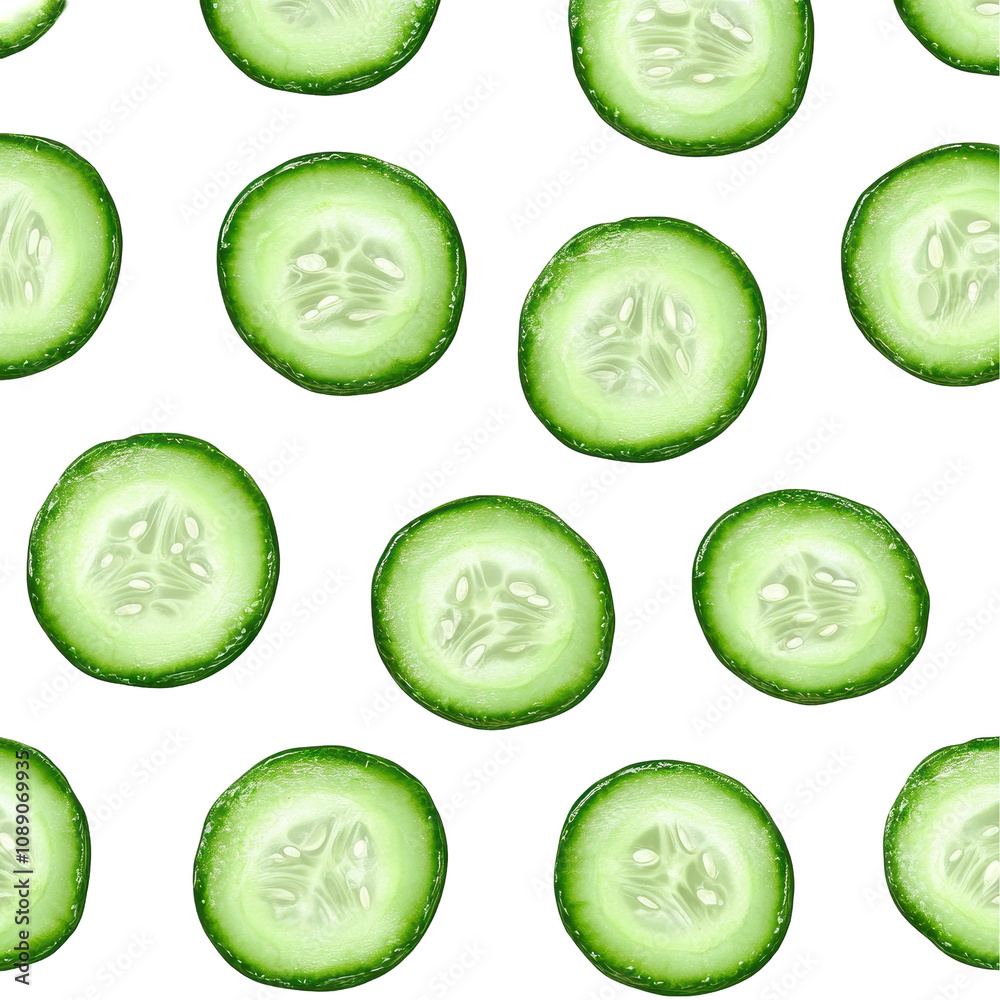 Fresh cucumber slices scattered pattern. transparent background Fresh cucumber slices scattered pattern. transparent background