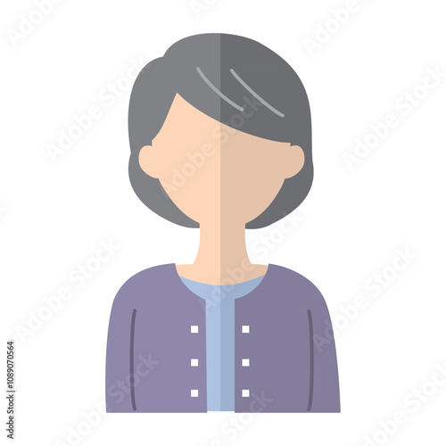 高齢女性の人物アイコンのイラスト　シルエット　顔なし　フラットデザイン