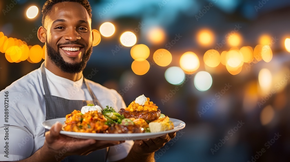 A group enjoying freshly prepared dishes at a vibrant street food festival A group enjoying freshly prepared dishes at a vibrant street food festival