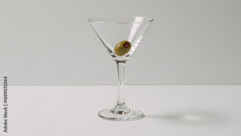 A classic martini depicted as an olivetini with beverage icon on a crisp white backdrop A classic martini depicted as an olivetini with beverage icon on a crisp white backdrop