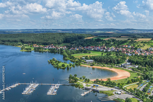 Ausblick auf die Region um das Seezentrum Ramsberg am Großen Brombachsee im Fränkischen Seenland