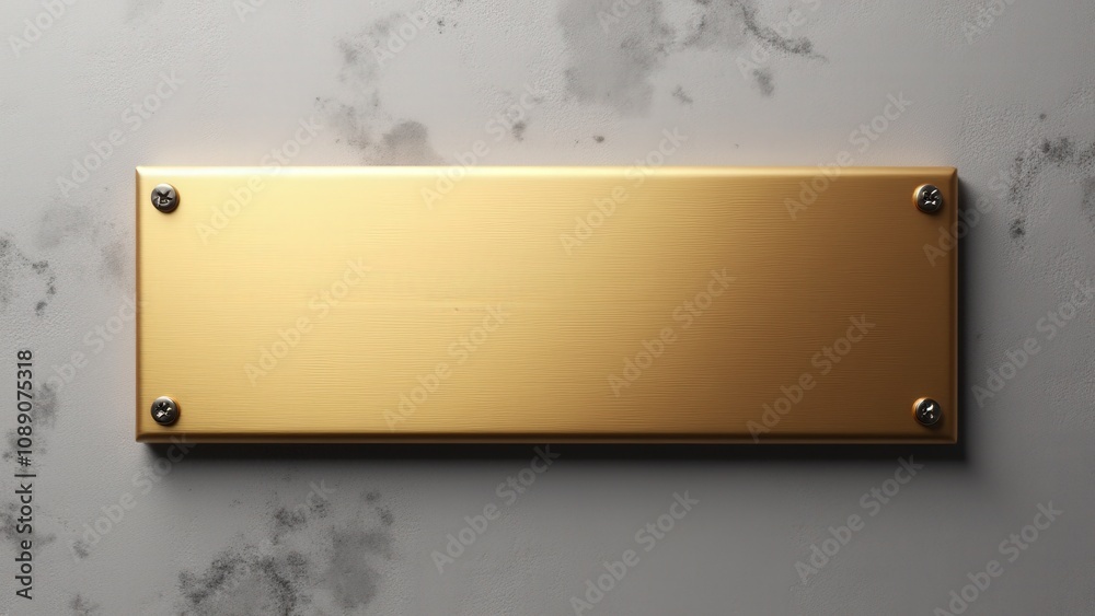 A sleek and polished brass nameplate, mounted with metallic fasteners on a textured surface, offering a clean and elegant look. A sleek and polished brass nameplate, mounted with metallic fasteners on a textured surface, offering a clean and elegant look.
