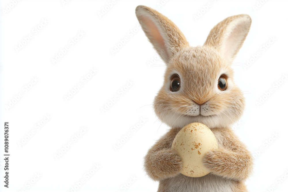 Obraz premium A Easter bunny holding an Easter egg, isolated on a white background, in a simple style.