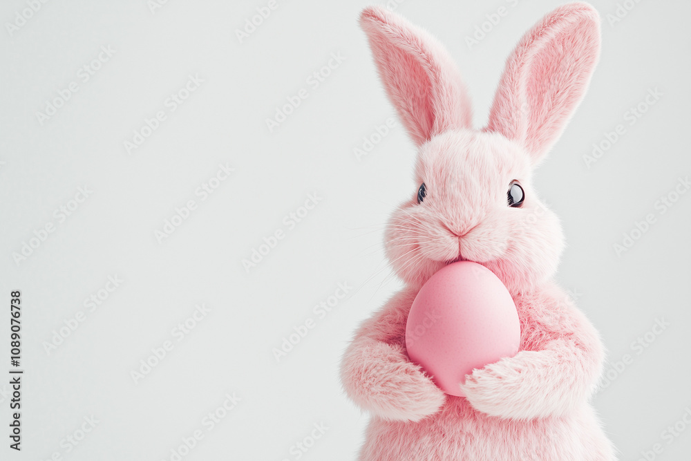 Obraz premium A Easter bunny holding an Easter egg, isolated on a white background, in a simple style.