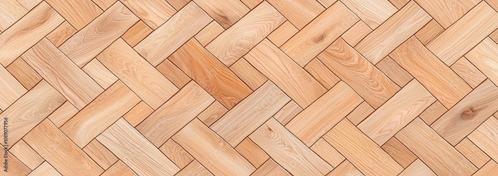 The texture of wood floor background. Top oak surface for kitchen. Modern rustic laminate deck pattern. Brown walnut parquet panel template background. Clean timber background. Realistic maple