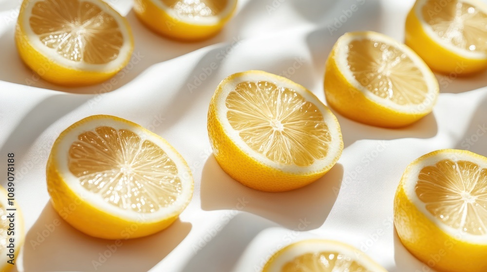Freshly Cut Lemons on White Surface Freshly Cut Lemons on White Surface