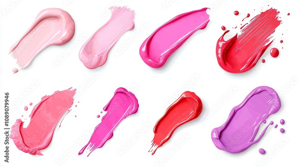 A realistic mockup of bright red, rose and pink lipstick smudges on a transparent background. Modern realistic mockup of lipstick swatches and smudges on a transparent background. A realistic mockup of bright red, rose and pink lipstick smudges on a transparent background. Modern realistic mockup of lipstick swatches and smudges on a transparent background.