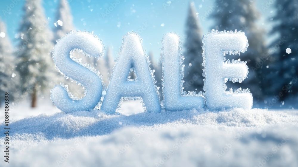 Sale promotion poster with winter theme for holiday shopping season.