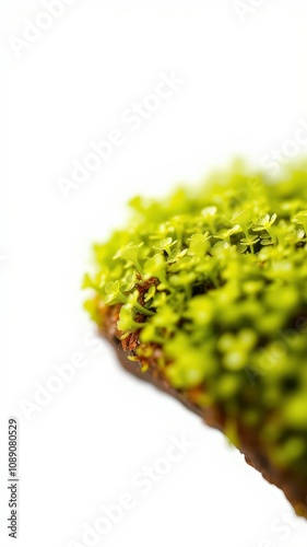 Bright green moss thrives on a dark brown substrate photo