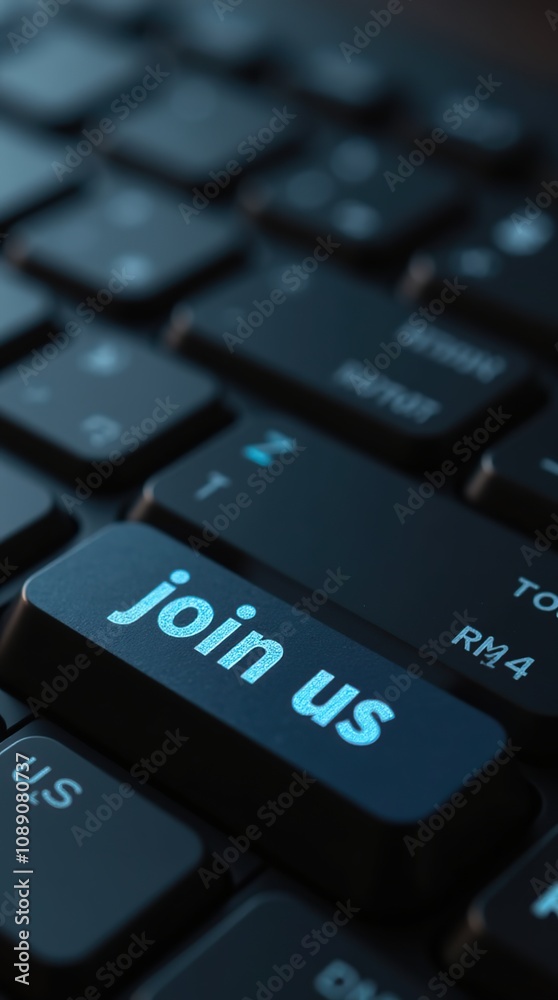 Join Us Text on Keyboard Button Indicates Invitation Join Us Text on Keyboard Button Indicates Invitation