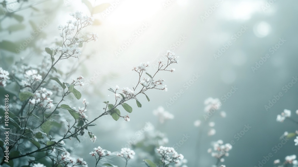 Delicate White Blooms in a Misty Morning Delicate White Blooms in a Misty Morning