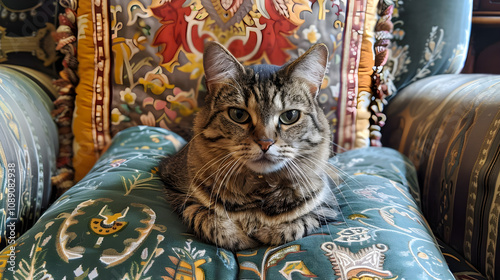 "Majestic Cat on Its Pillow Throne: A Royal Look Fit for Feline Nobility!"