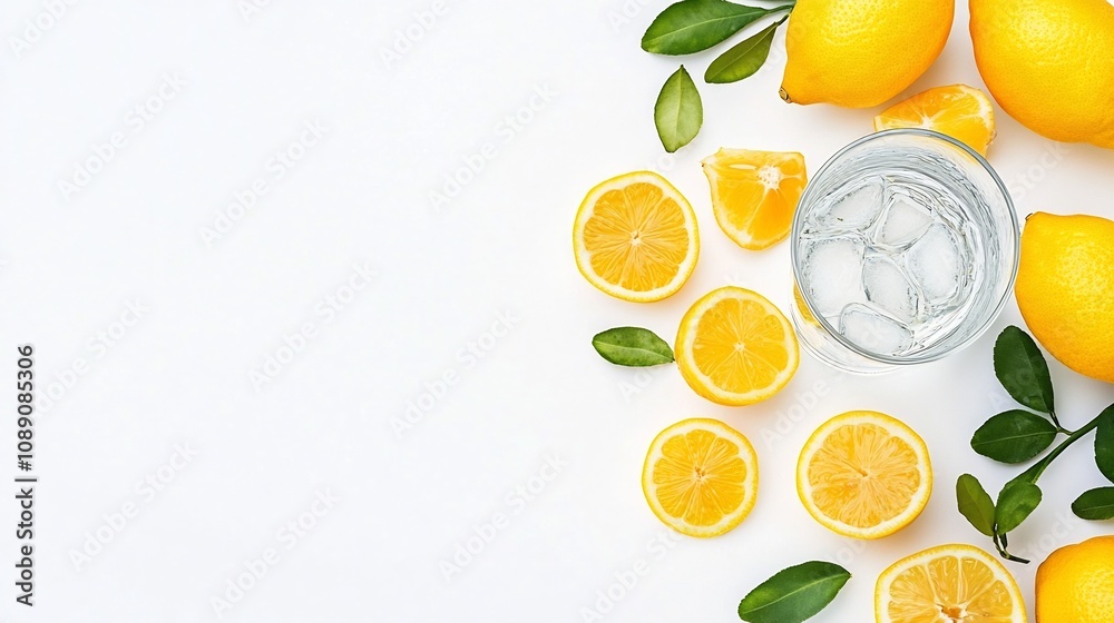 Refreshing Lemon Water with Ginger Slices on White Background Refreshing Lemon Water with Ginger Slices on White Background
