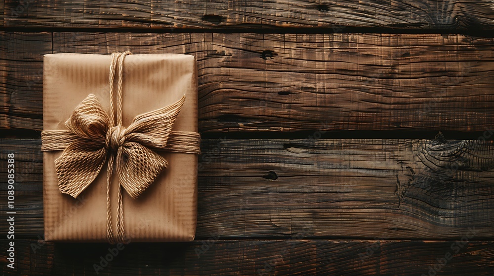 A beautifully wrapped gift with a bow on a rustic wooden surface, perfect for celebrations or special occasions. A beautifully wrapped gift with a bow on a rustic wooden surface, perfect for celebrations or special occasions.