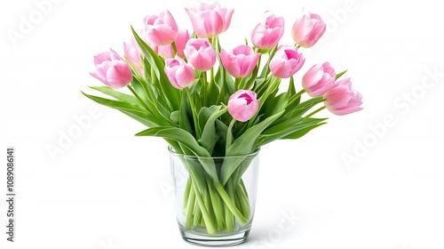 Wallpaper Mural Elegant Bouquet of Pink Tulips in Glass Vase on White Background Torontodigital.ca