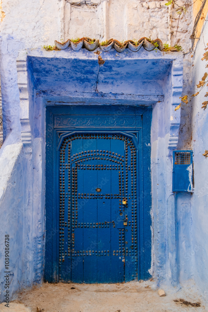Street View of Residential houses in Chefchaouen, Morocco in North Africa